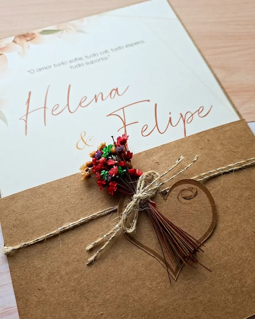 Convite Casamento Floral Kraft