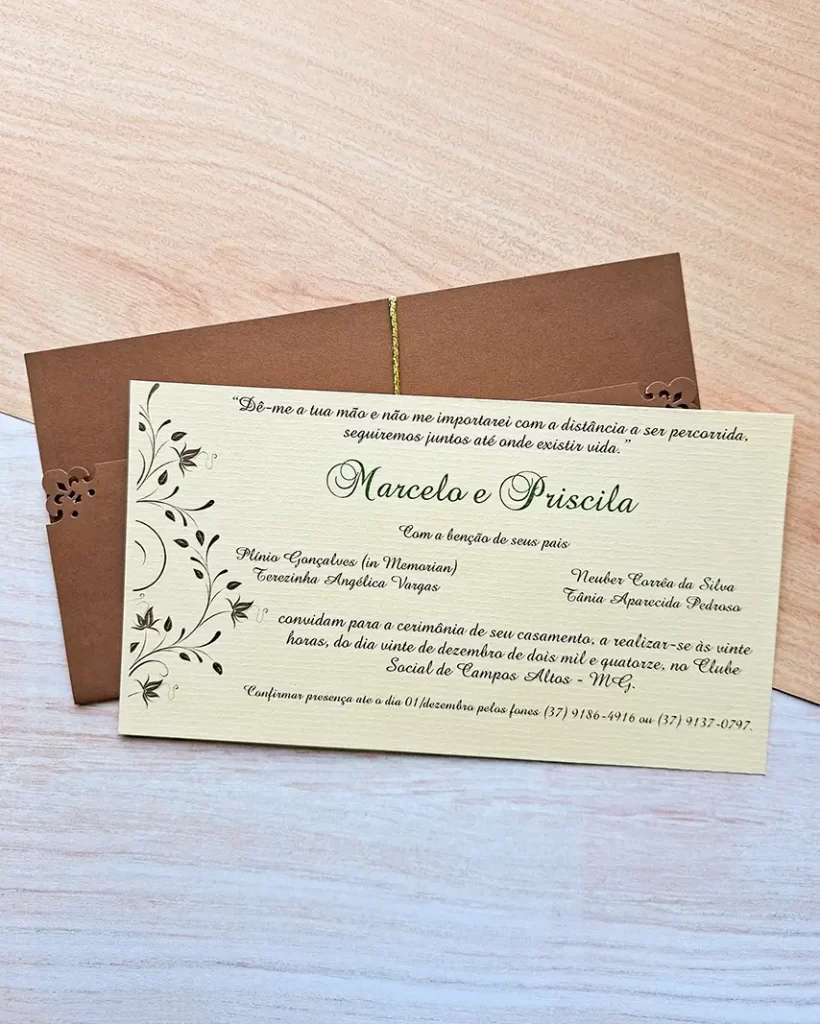 Convite Casamento Marrom e Dourado