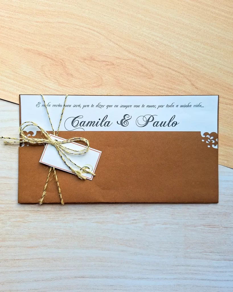 Convite Casamento Marrom e Dourado