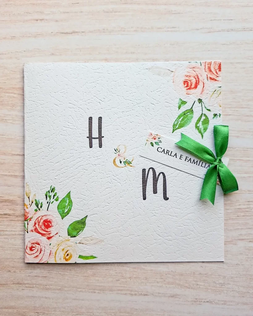 Convite de Casamento Quadrado Floral