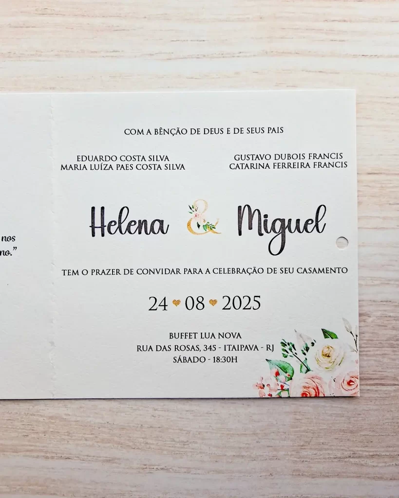 Convite de Casamento Quadrado Floral