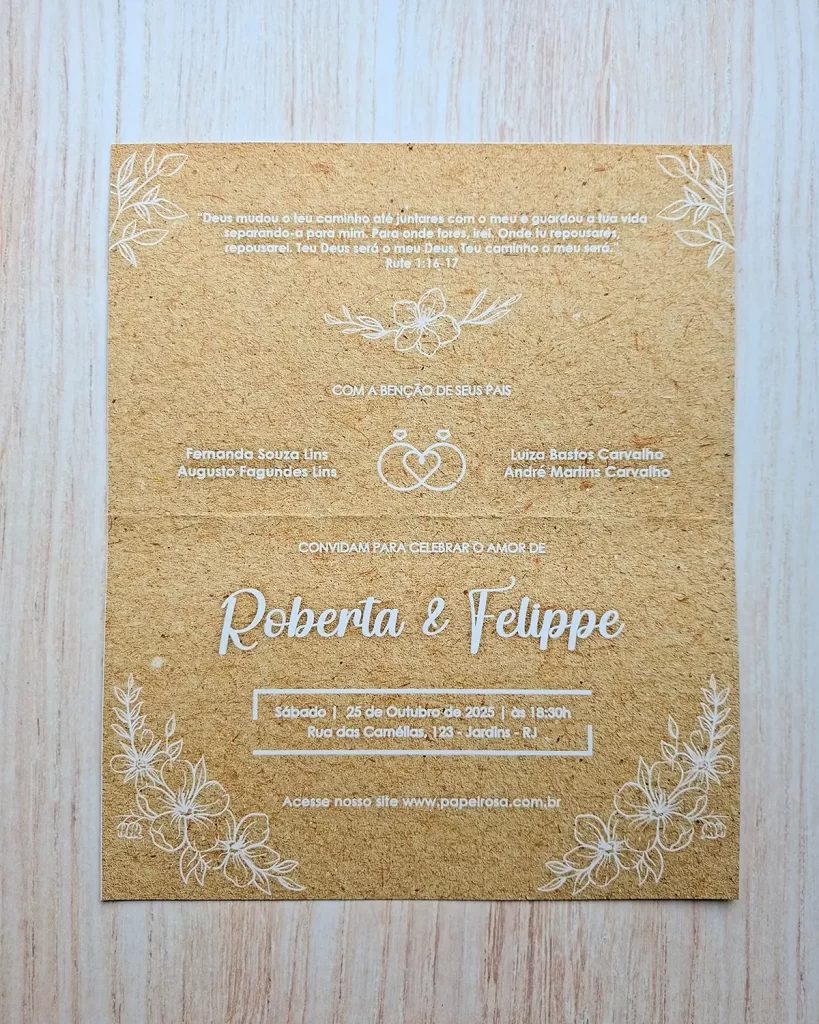 Convite de Casamento com Renda Kraft