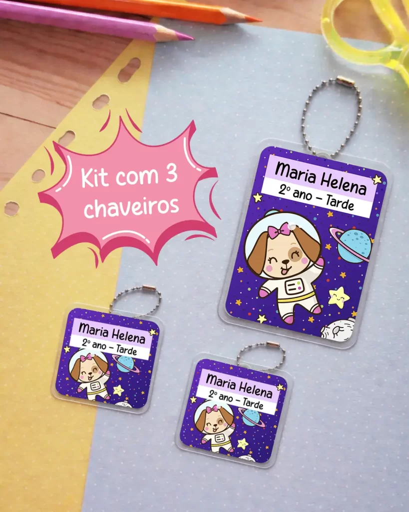 Kit com 3 Chaveiros de Identificação Personalizados
