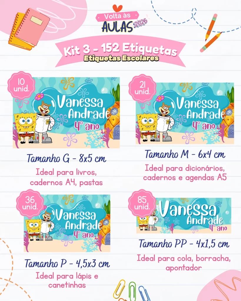 Etiqueta Escolar - Kit 3 - Volta às Aulas