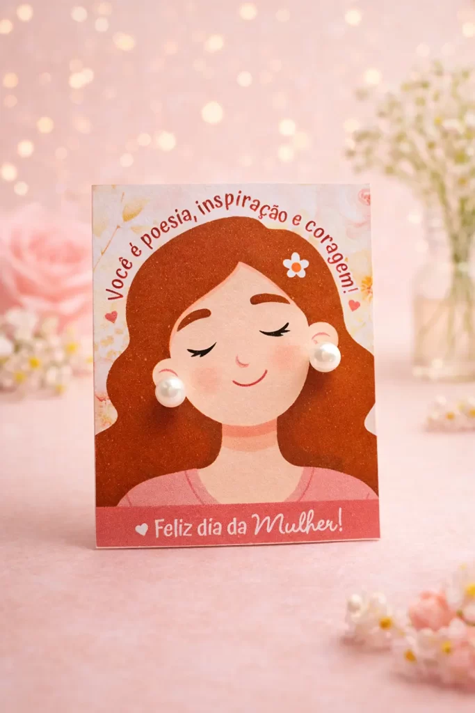 Card com brinco de Pérola - Dia das Mulheres