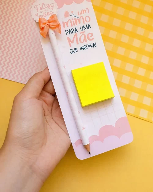 Card Lápis Decorado com Bloco de Anotações