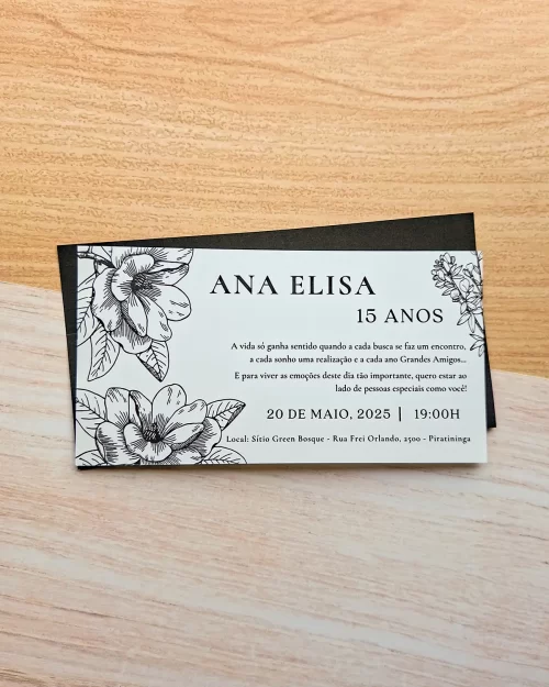 Convite 15 Anos Preto e Branco
