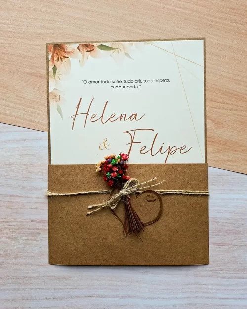 Convite Casamento Floral Kraft